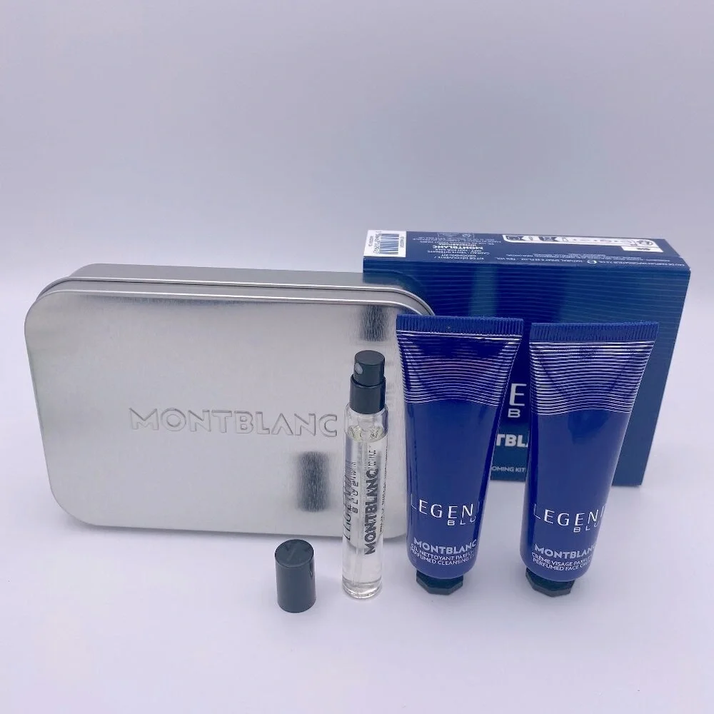 Montblanc Legend Blue Gift Set-Metal Box,Spray 7.5ml&Cream&Cleanser 30ml-3pc-NEW